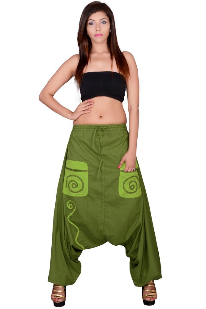 Cotton Solid Mehndi Green Pockets Beggi Trouser Buy at